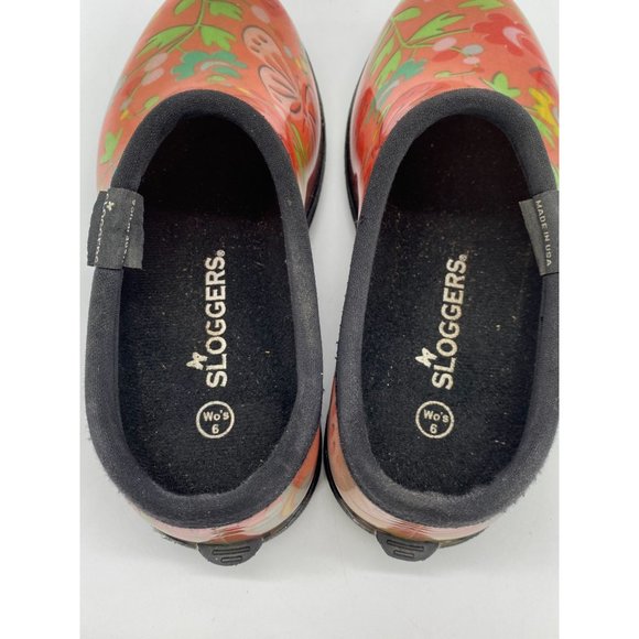 Sloggers Slip On Rain Garden Shoes Women's 6 Floral Butterfly Red Green Rubber F - Picture 9 of 9